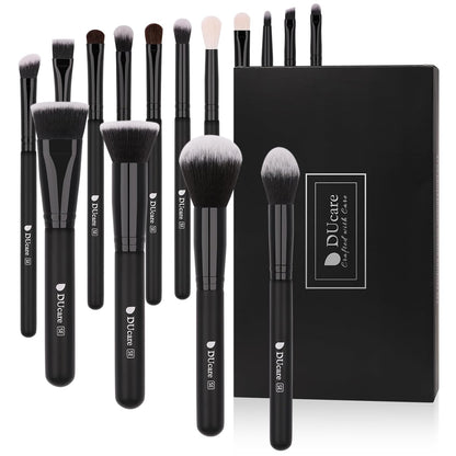 Makeup Brushes 15Pcs Premium Synthetic Kabuki Makeup Brush Set, Professional Foundation Concealers Powder Blush Blending Face Eye Shadows Black Brush Sets