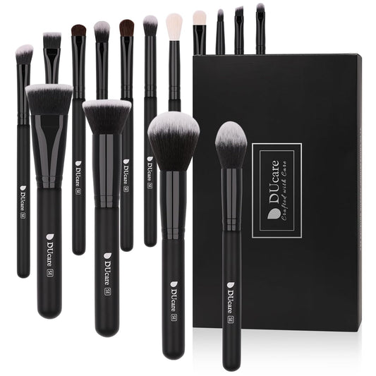 Makeup Brushes 15Pcs Premium Synthetic Kabuki Makeup Brush Set, Professional Foundation Concealers Powder Blush Blending Face Eye Shadows Black Brush Sets
