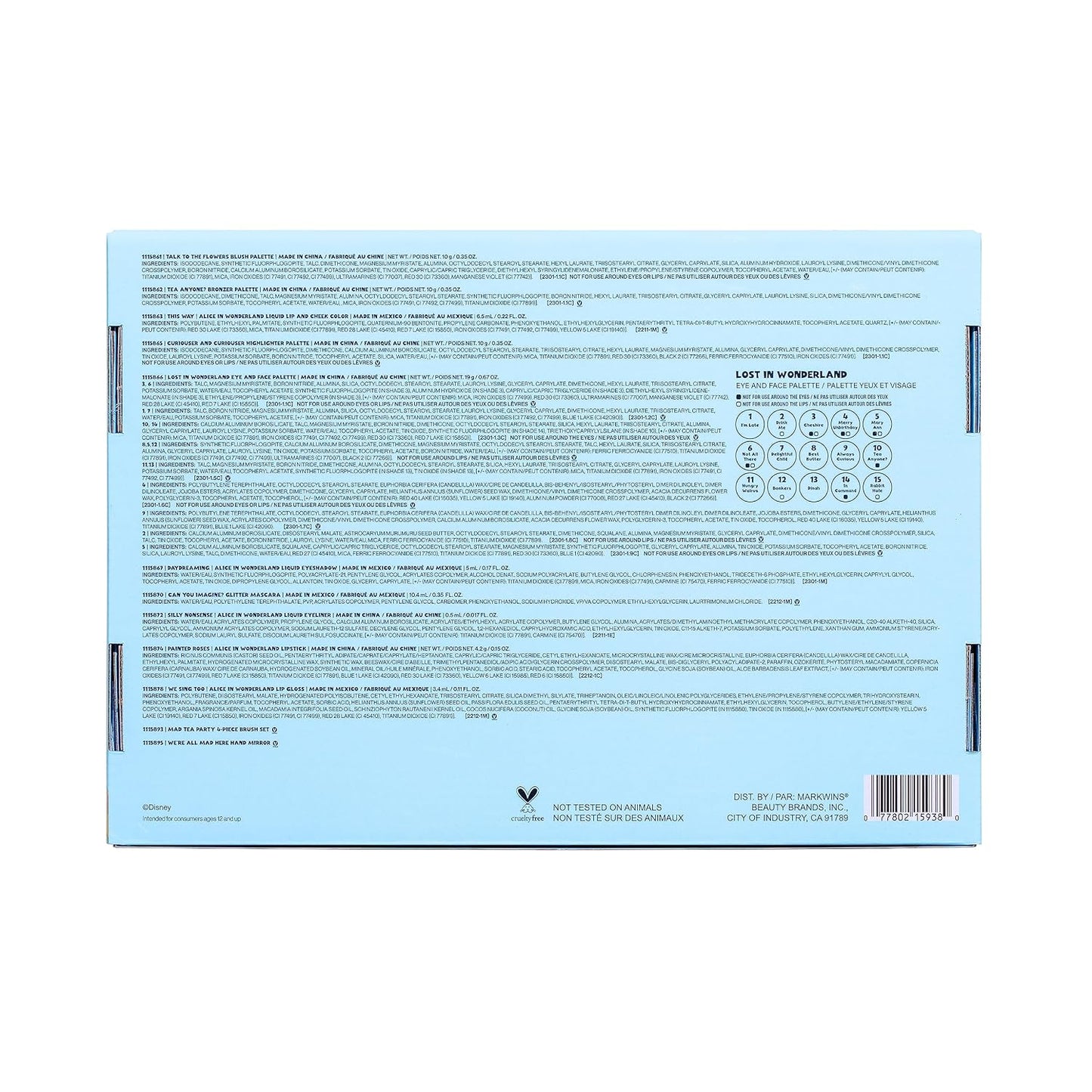 Alice in Wonderland PR Box - Makeup Set with Versatile Brushes, Buildable & Blendable Palettes, Vibrant Colors, & Lip Glosses for Unique Looks, Cruelty-Free & Vegan