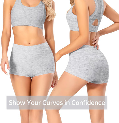 Womens Seamless Boy Shorts Underwear Soft Stretch Boxer Shorts Briefs No Show Panties 2 Packs Black Grey