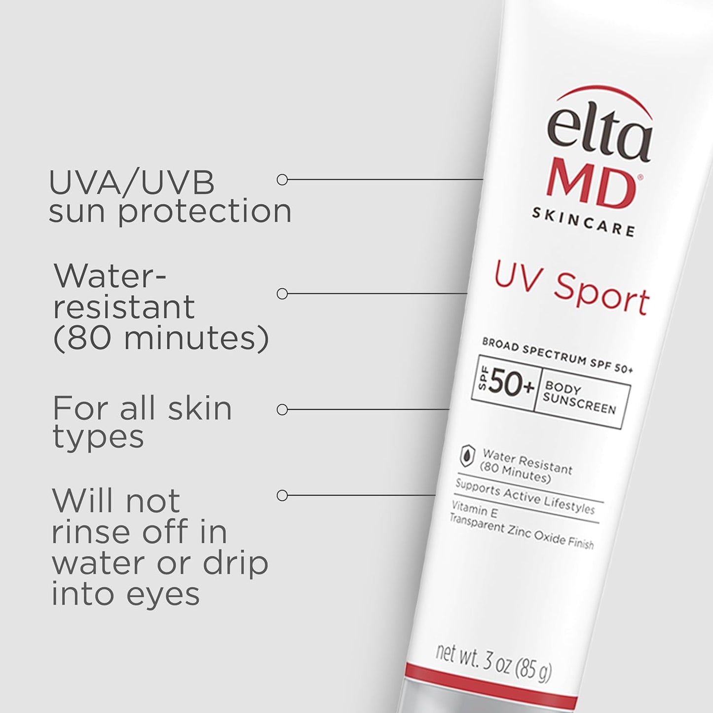 UV Sport Sunscreen Lotion, SPF 50 Body Sunscreen, Water and Sweat Resistant, Oil-Free, Zinc Oxide Formula