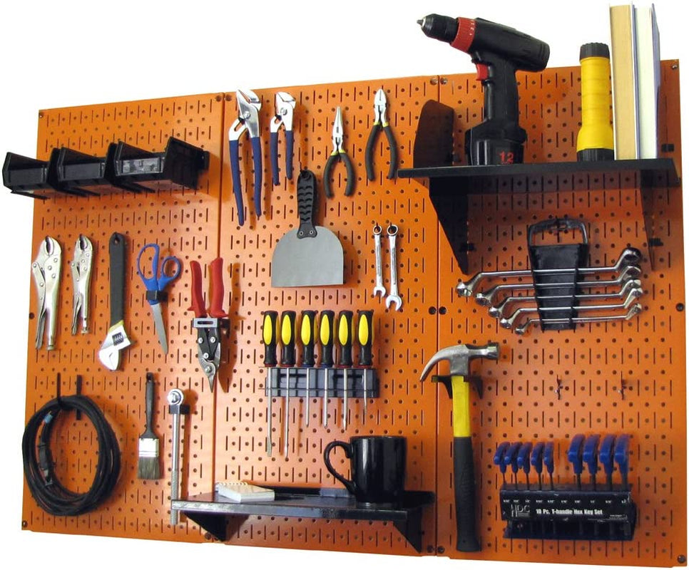 4 Ft Metal Pegboard Standard Tool Storage Kit with Orange Toolboard and Black Accessories