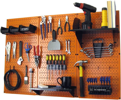 4 Ft Metal Pegboard Standard Tool Storage Kit with Orange Toolboard and Black Accessories
