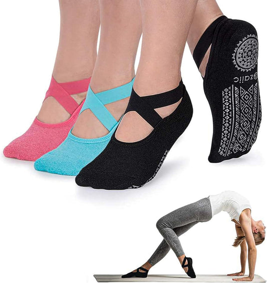 Pilates Socks for Women Non Slip Grip, Yoga Socks with Grippers for Barre, Hospital, Ballet, Dance, Barefoot Workout