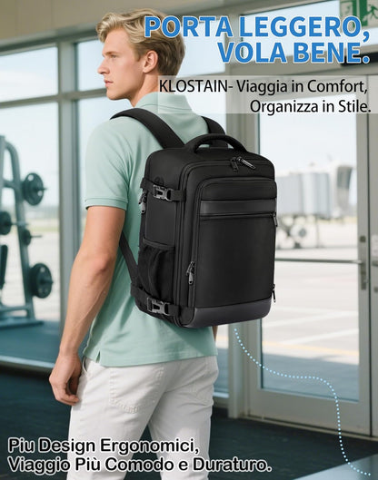Zaino Ryanair 40X20X25 Da Viaggio Aereo Bagaglio a Mano 20L Borsa Da Cabina per Uomo E Donna, Lavoro, Trekking, Scuola, 14 Pollici Porta PC Dayback Nero